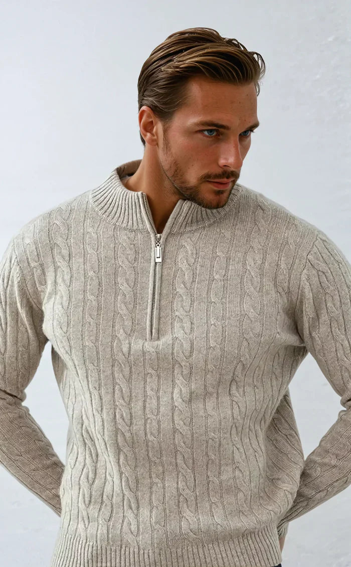 Knitted Cable Zip Sweater