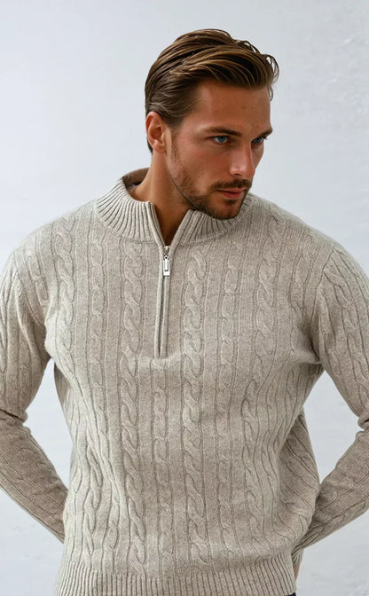 Knitted Cable Zip Sweater